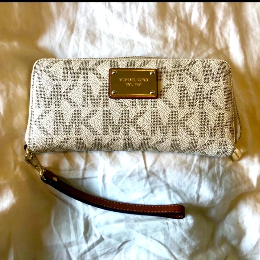 Michael Kors Monogram Beige Wristlet